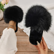 Women's Fluffy Plush Open Toe House Slippers Cozy Warm Solid Color