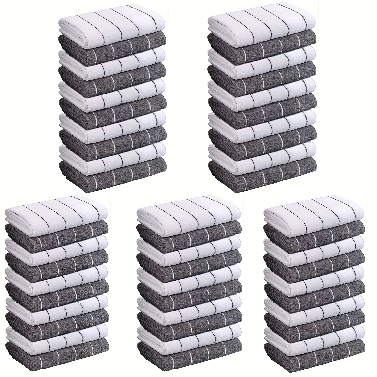 Set of 5 Microfiber Cleaning Towels Gray White Absorbent Quick-Drying Kitchen Bathroom