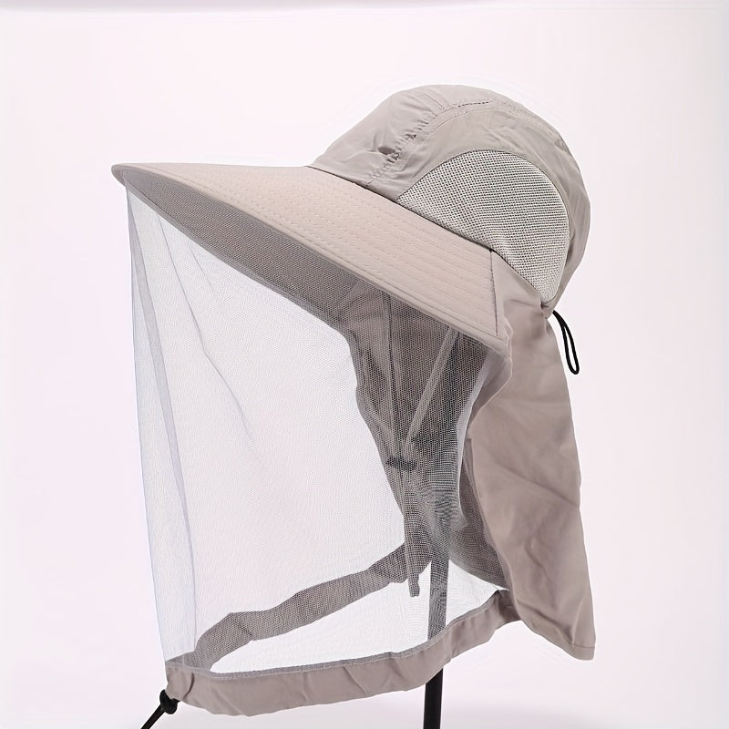 Outdoor Mesh Hat with Face Cover Sun Protection Breathable Mask for Fishing