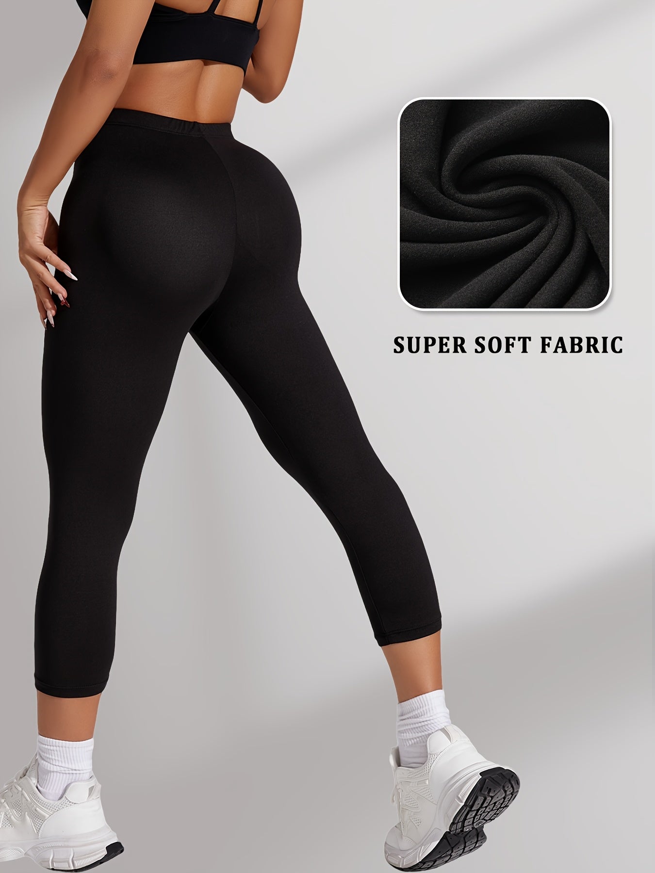 Plus Size Women's Soft High-Waisted Capri Leggings Yoga Running Black Blue Pink