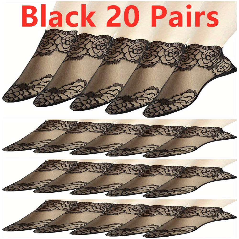 Women's Invisible Socks 5 Pairs Geometric Lace Floral Trim Polyester Spandex
