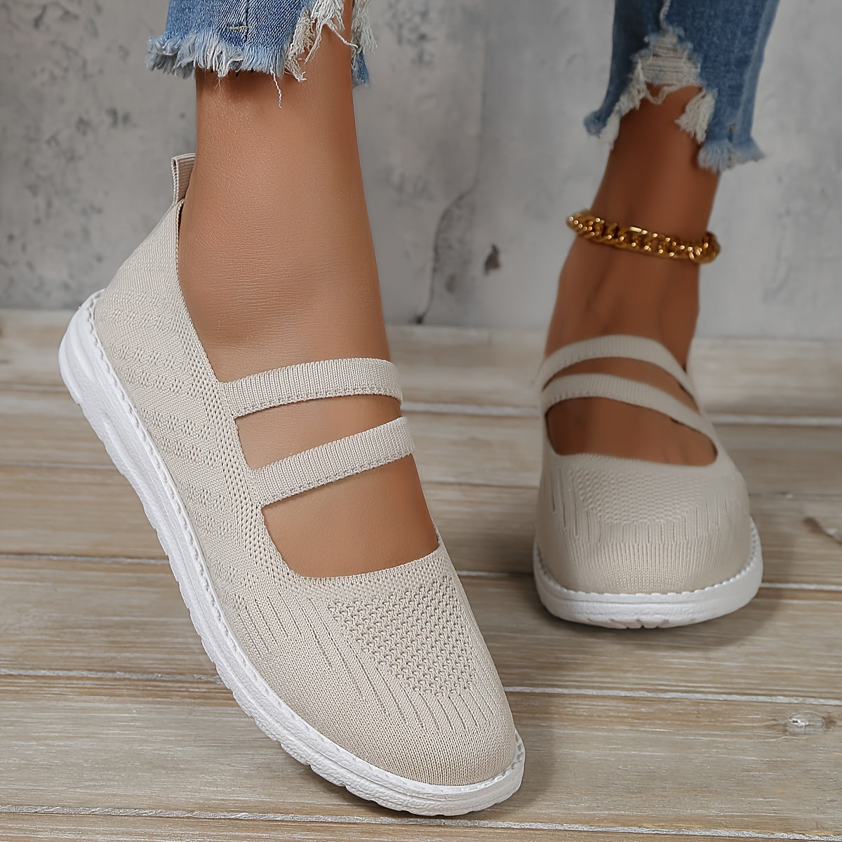 Women's Knitted Sneakers Ankle Band Lightweight Slip-On Walking Shoes