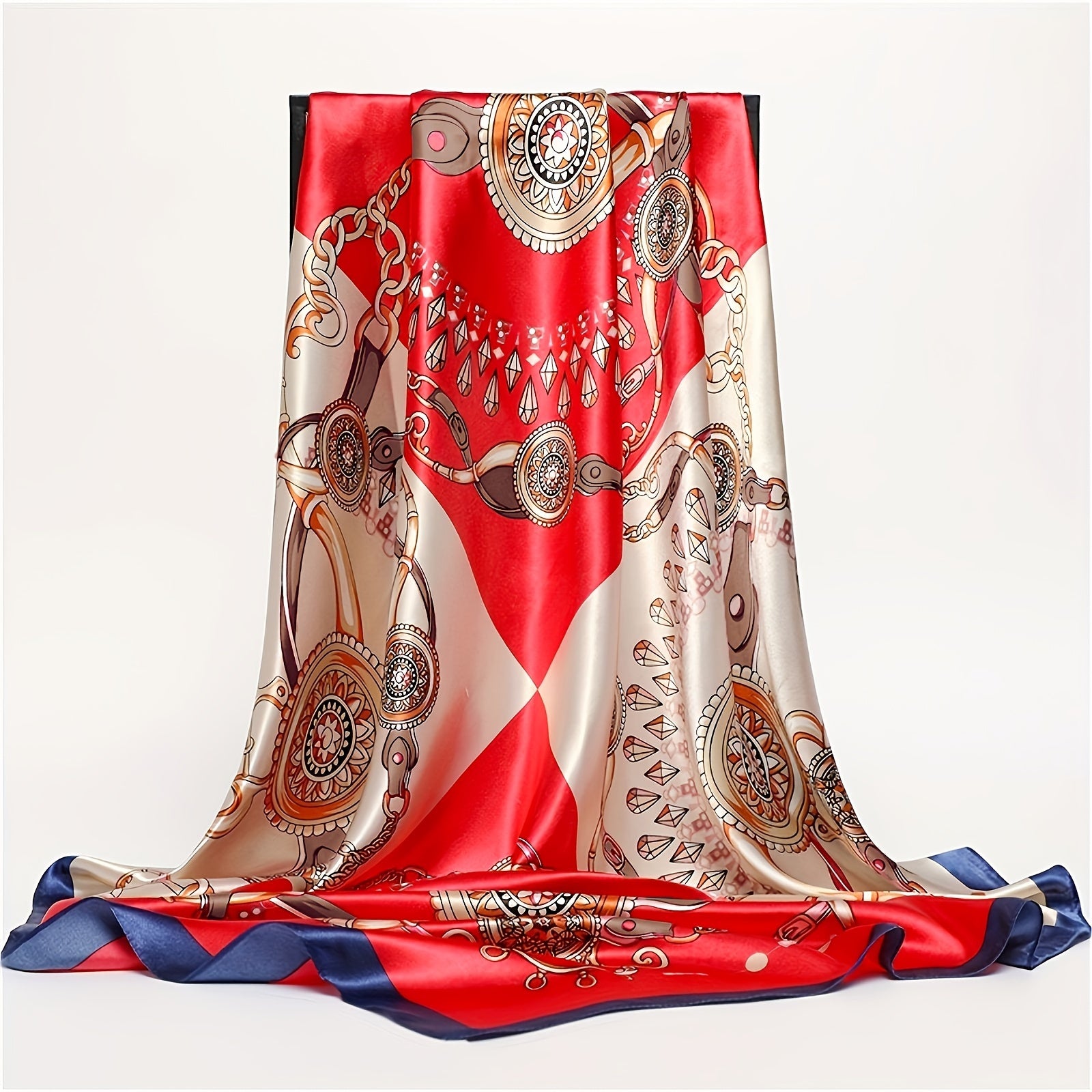 Square Satin Scarf with 4-Color Print 89.99cm Casual Summer Head Wrap