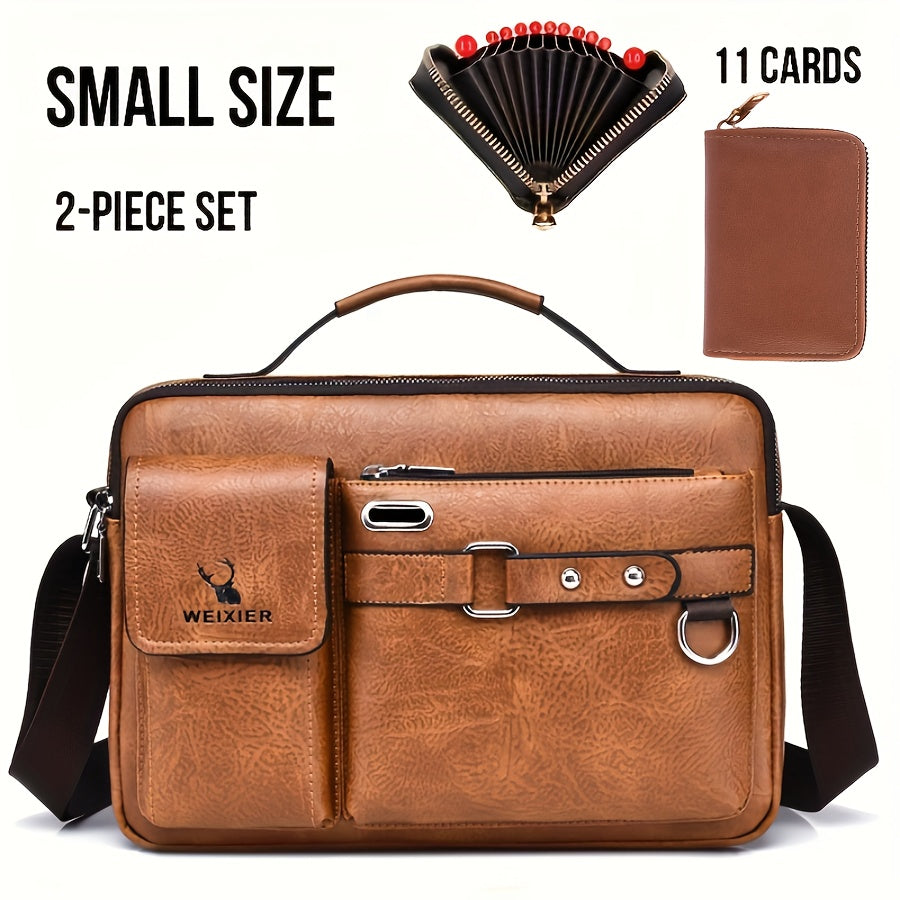 Shoulder Bag Set Includes Satchel Casual Bag and Card Holder Wallet PU Material for Going Out