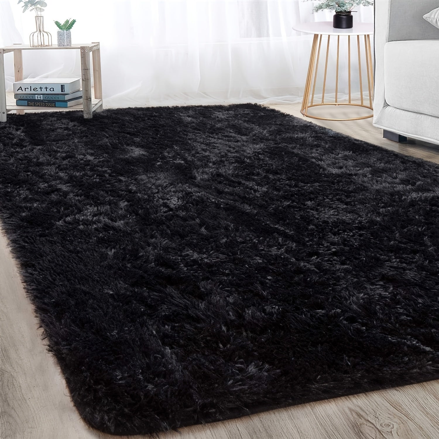Black Shag Area Rug 1 Piece Soft Cozy Home Decor for Bedroom Living Room Outdoor