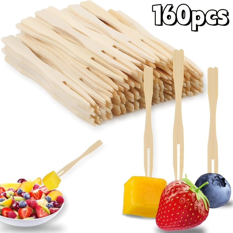 Set of 50/80/160/300 Mini Bamboo Forks Wooden Appetizer Picks for Charcuterie Boards and Party Food