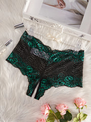 Women's Plus Size Lace Trim Mid-Rise Panties Red and Black Contrast Stretch Underwear