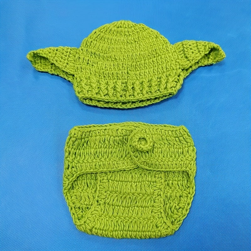 Crochet Baby Yoda Costume for Newborns and Toddlers Knit Hat and Diaper Cover Mixed Colors