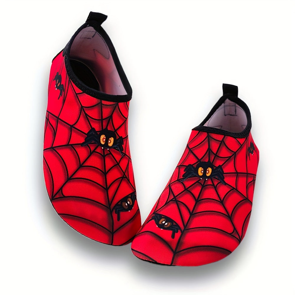 Kids Boys Girls Red Lightweight Beach Shoes with Cartoon Spider Web Design for Water Activities