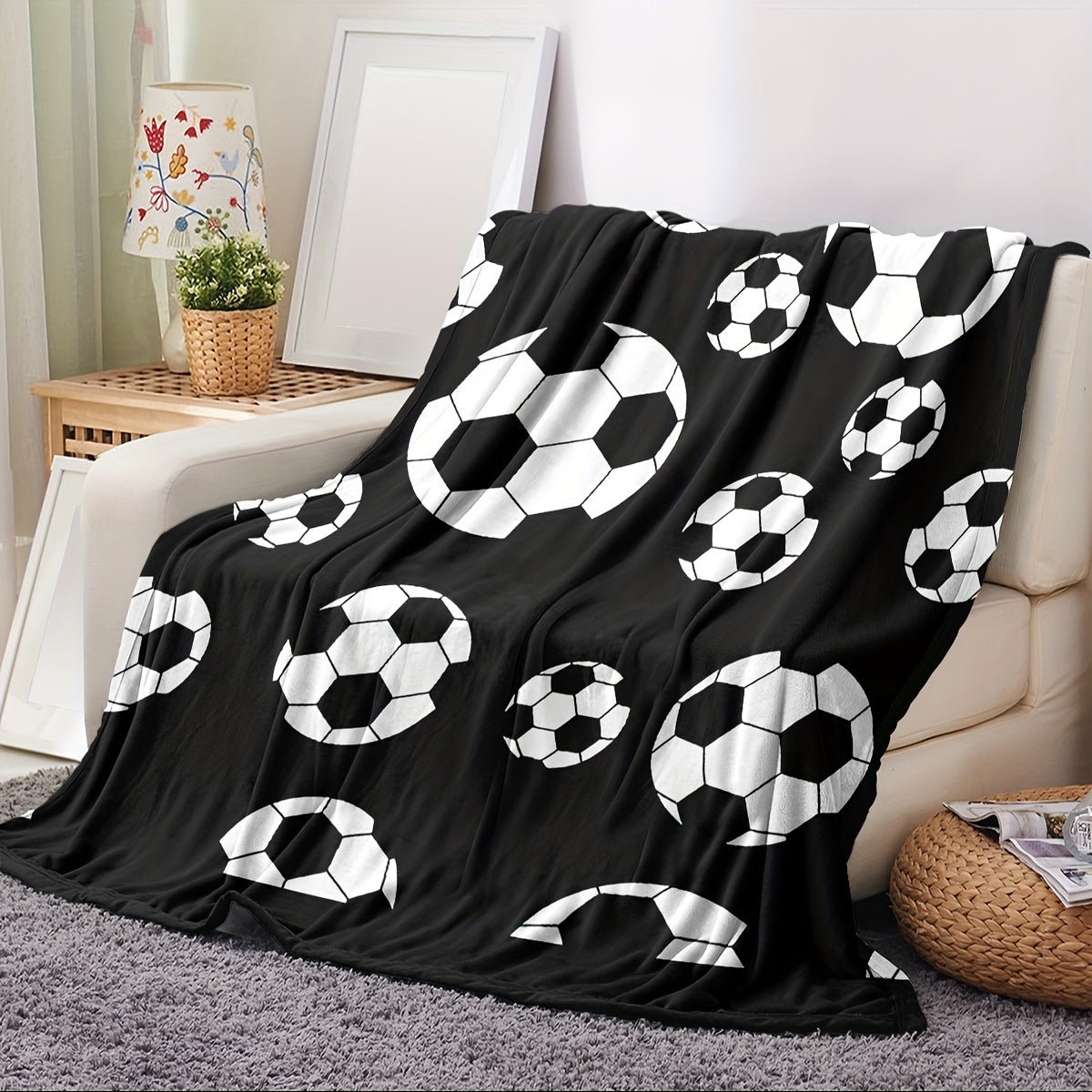Manta de fútbol suave y cálida con estampado para sofá, cama, camping y viajes