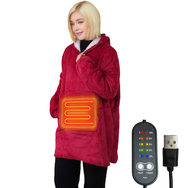 Wearable Heated Blanket Hoodie Flannel Blue Adjustable Thermostat 5-Speed