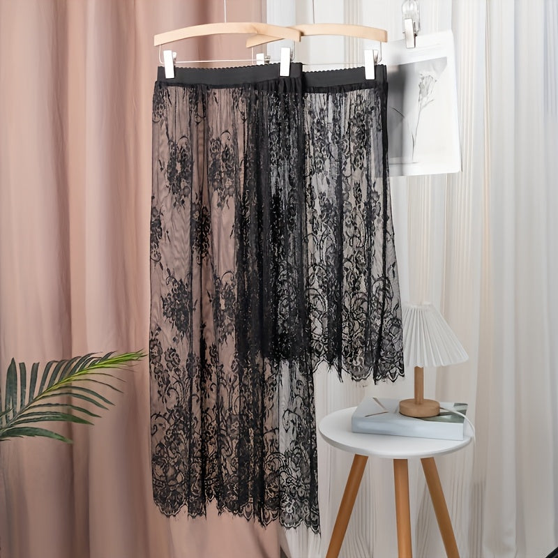 Black Lace Skirt for Women with Stretchy Waistband Stylish Fashion for All Seasons