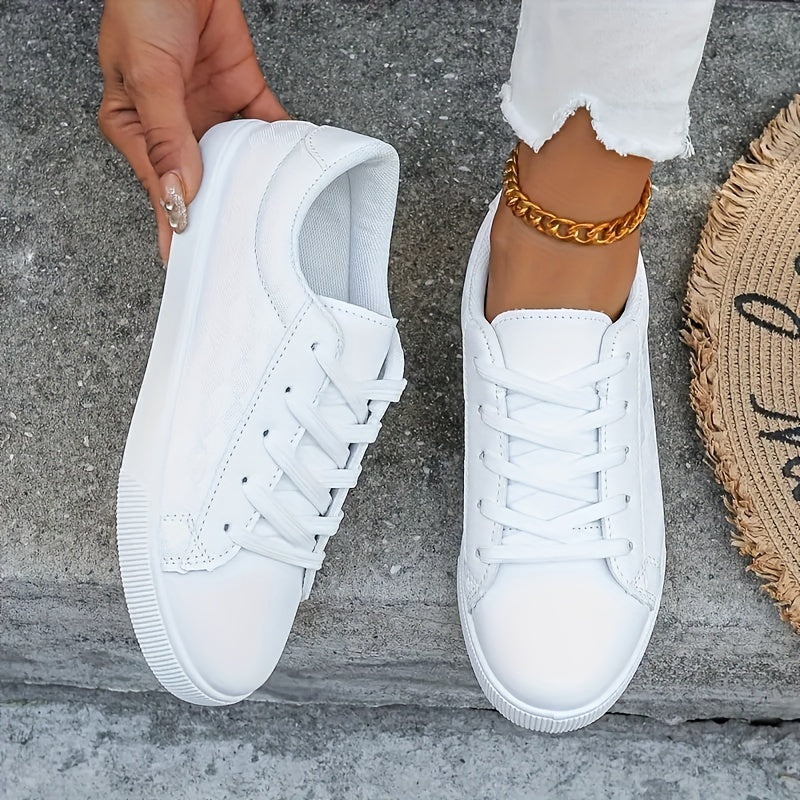 Women's White Grid Pattern Sneakers Lightweight Breathable Casual Shoes