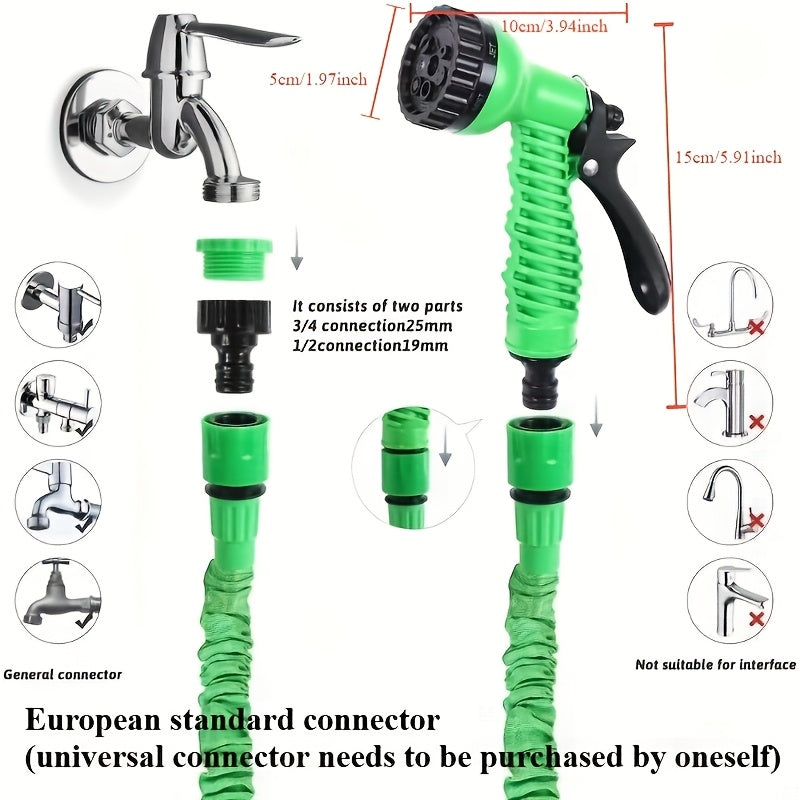 Expandable Garden Hose With Spray Gun, 7.62-30.48m, Multi-Functional Outdoor Cleaning