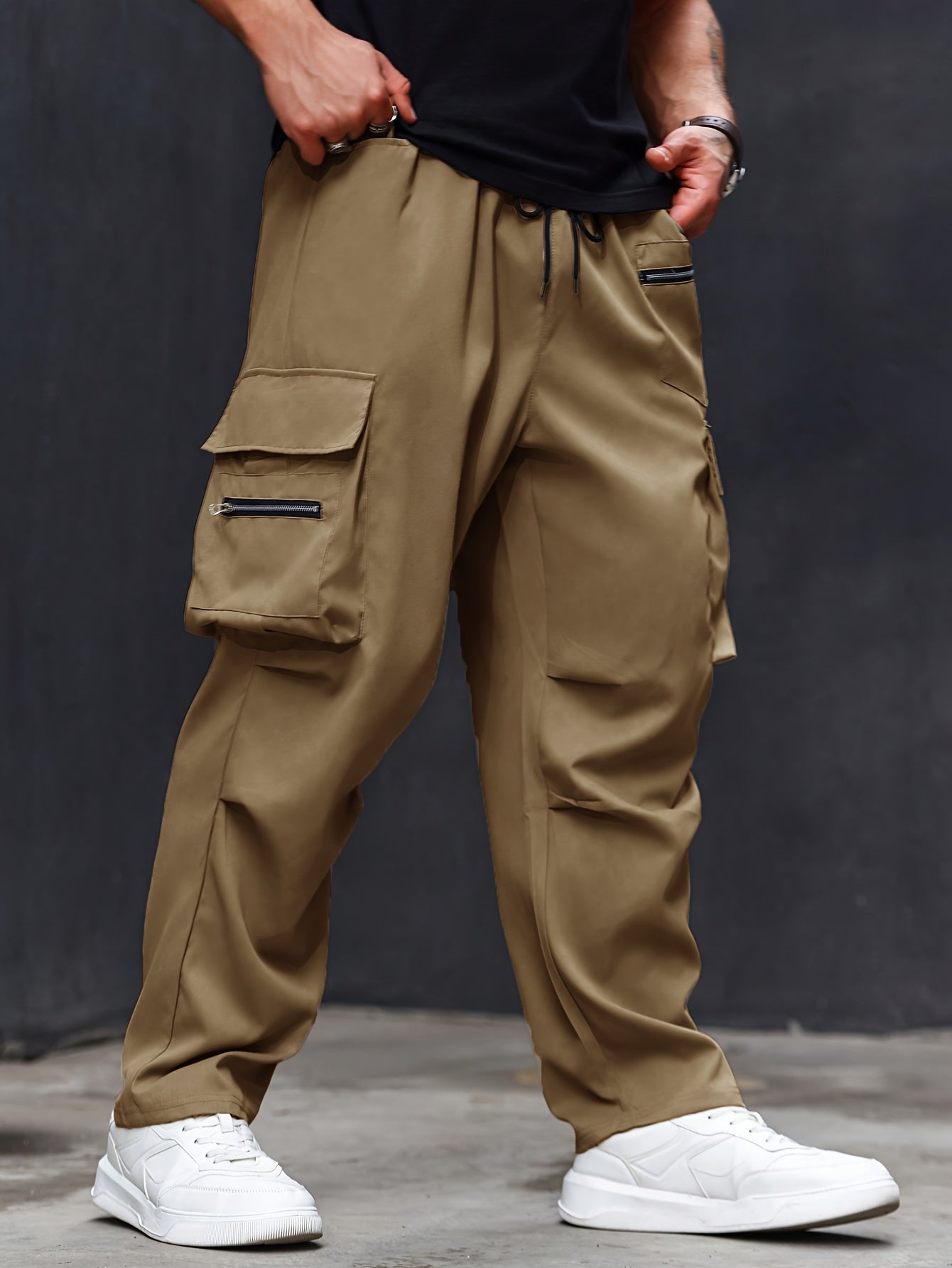 Plus Size Men's Cargo Pants Athletic Casual Regular Fit Solid Polyester