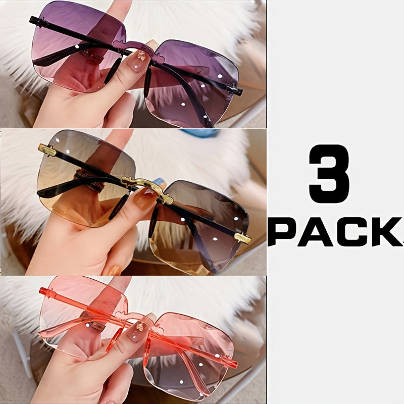 3 juft kvadrat ramkasiz shisha ko‘zoynaklar erkaklar va ayollar uchun to‘y, ko‘cha uslubi, yoshlar uchun ko‘zoynaklar