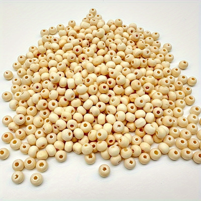 Wooden Beads Set 1105 Pieces in 6 Sizes for DIY Jewelry Crafting