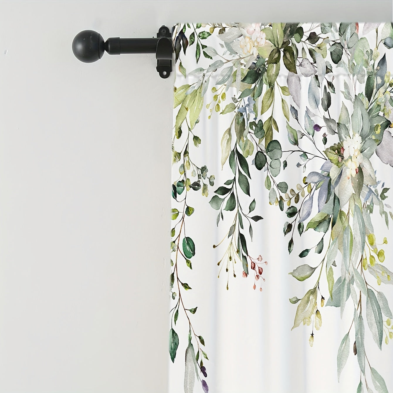 Juego de 2 cortinas de acuarela de salvia verde con bolsillo para barra, poliéster semi-transparente