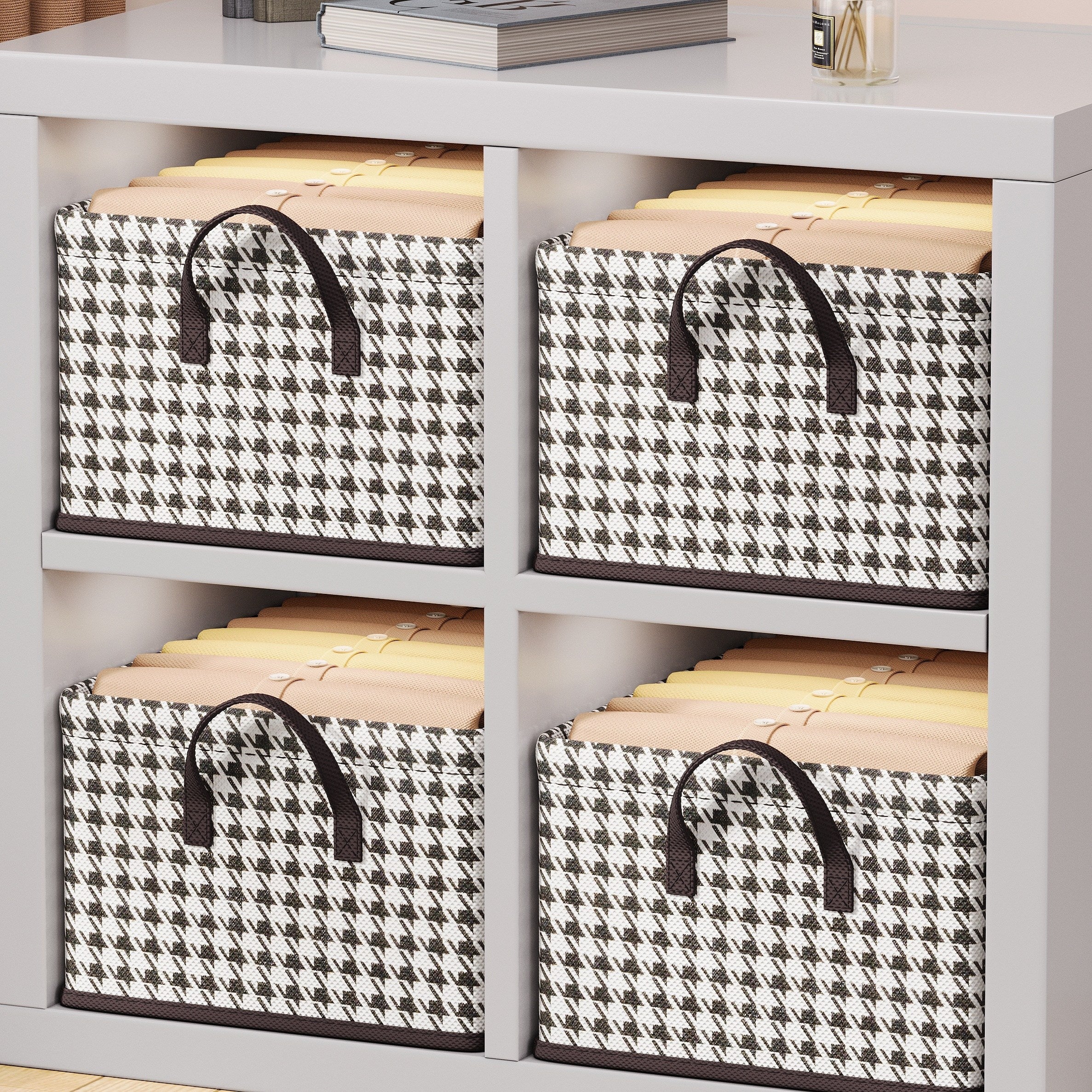 Foldable Storage Basket with Handles Geometric Non-Woven Fabric for Bedroom Living Room Laundry