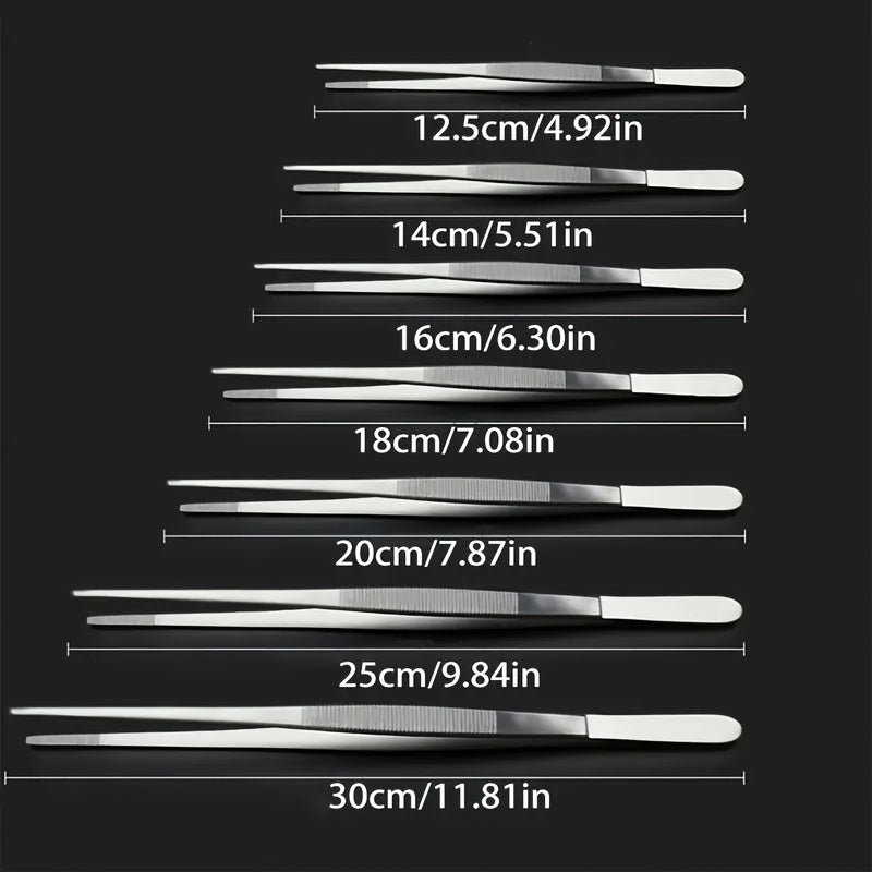 Set of 2 Stainless Steel Tweezers Non-Slip Precision Pliers for Cooking Jewelry Crafting