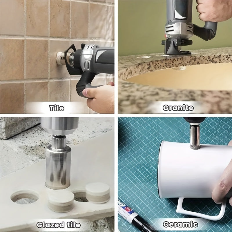 10pcs Diamond-Coated Steel Drill Bits for Tiling, Marble, Glass, Ceramic 6mm-32mm