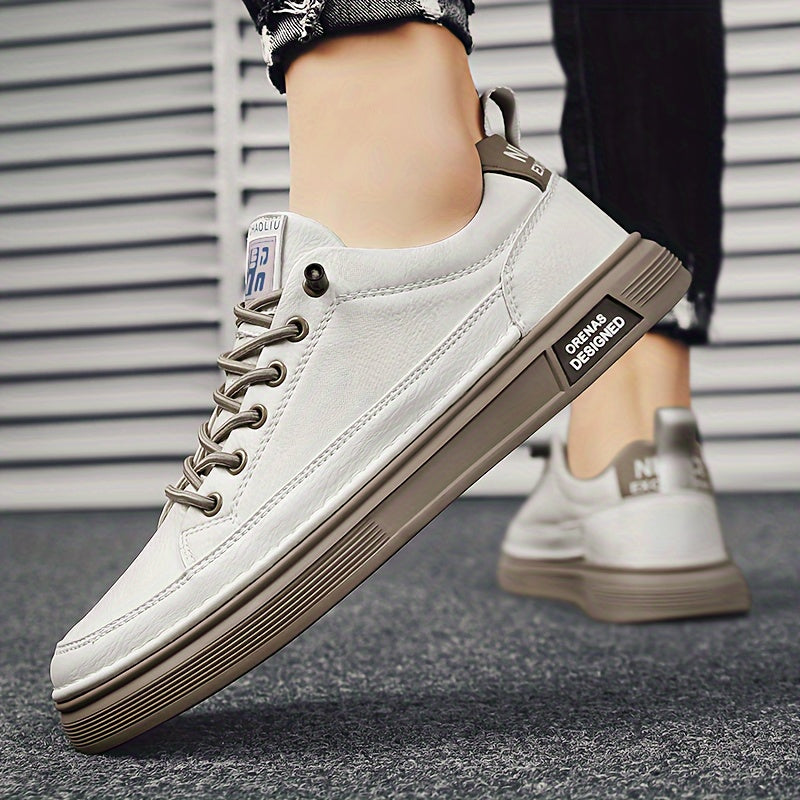 Men's Light Beige Casual Low-Top Sneakers with Elastic Laces PU Upper PVC Sole