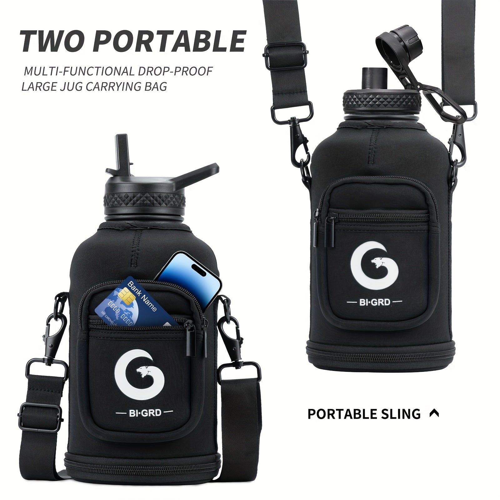 Insulated Water Bottle 40oz/1183ml or 64oz/1893ml Stainless Steel Vacuum with Paracord Handle and Straw Spout