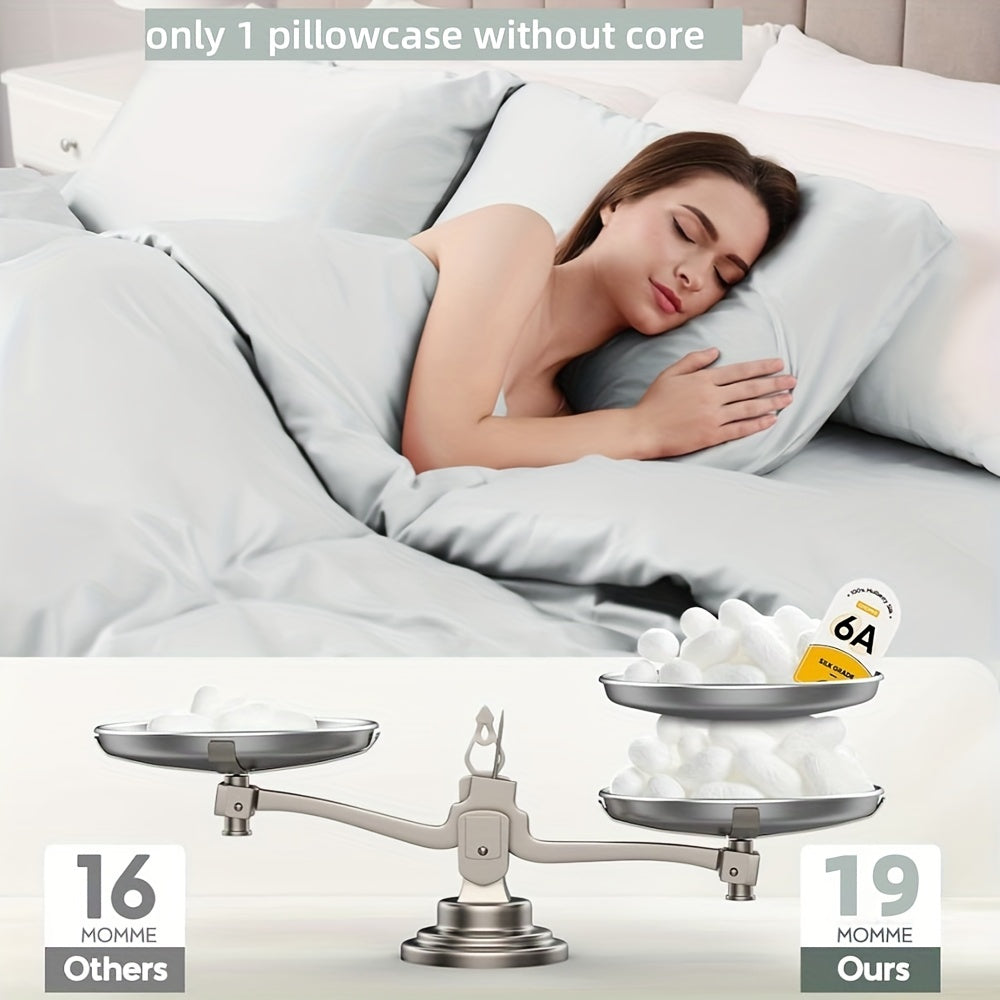 Silk Pillowcase 19mm Double-Sided Gray 100% Mulberry Silk Hair Skin Comfort