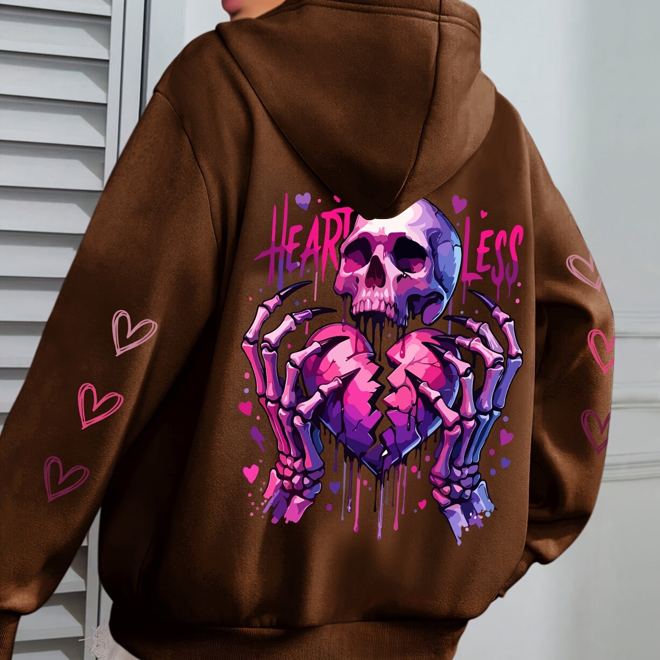 Plus Size Women's Heart Love Print Hoodie Long Sleeve Pullover
