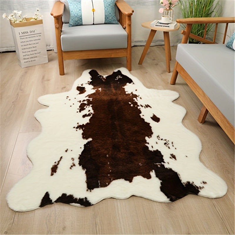 Alfombra de imitación de piel de vaca con estampado animal, resistente a las manchas, fácil de limpiar para sala de estar y dormitorio