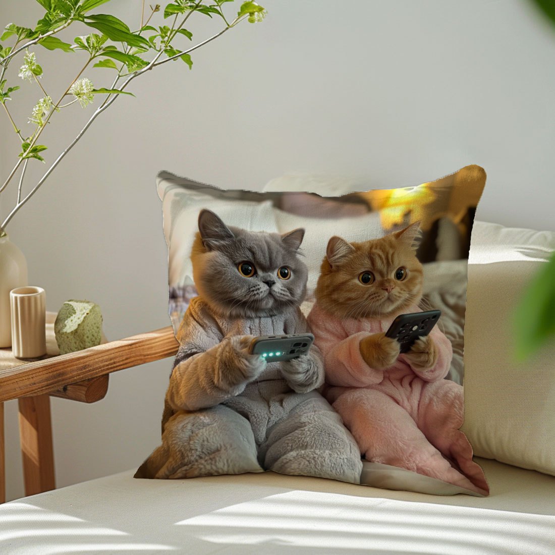 Cats Cushion Cover 45x45cm Peach Skin Velvet Single-Sided Print Sofa Pillow Case