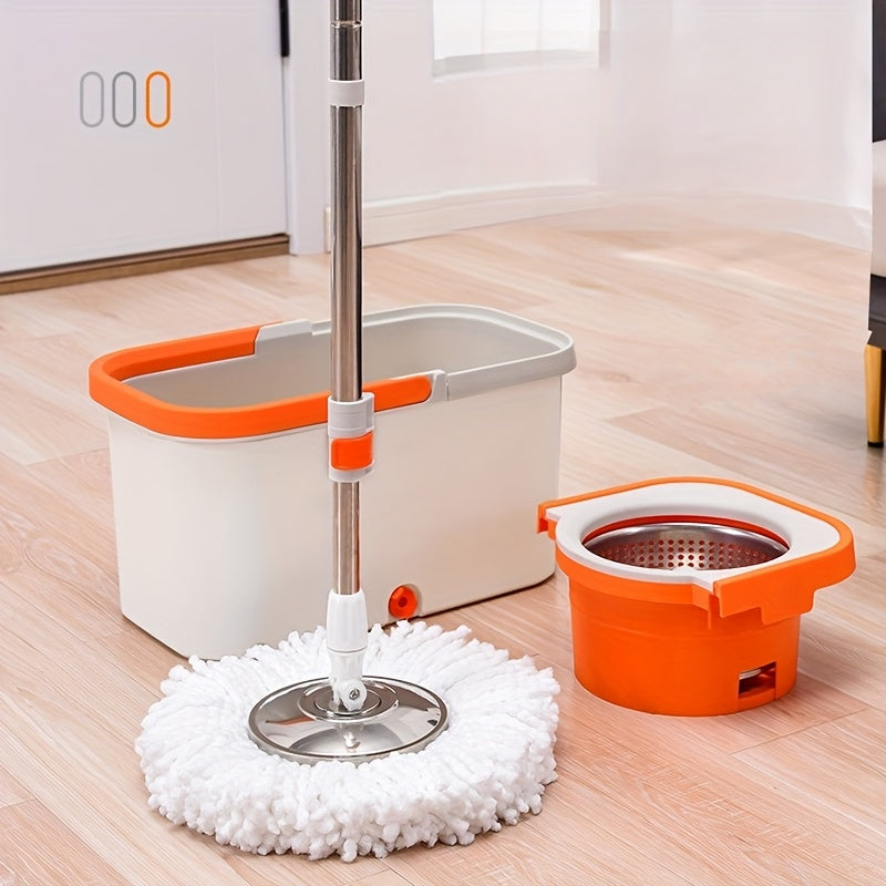 Rotary Mop and Bucket Set Stainless Steel Microfiber Heads for Multi-Surface Cleaning