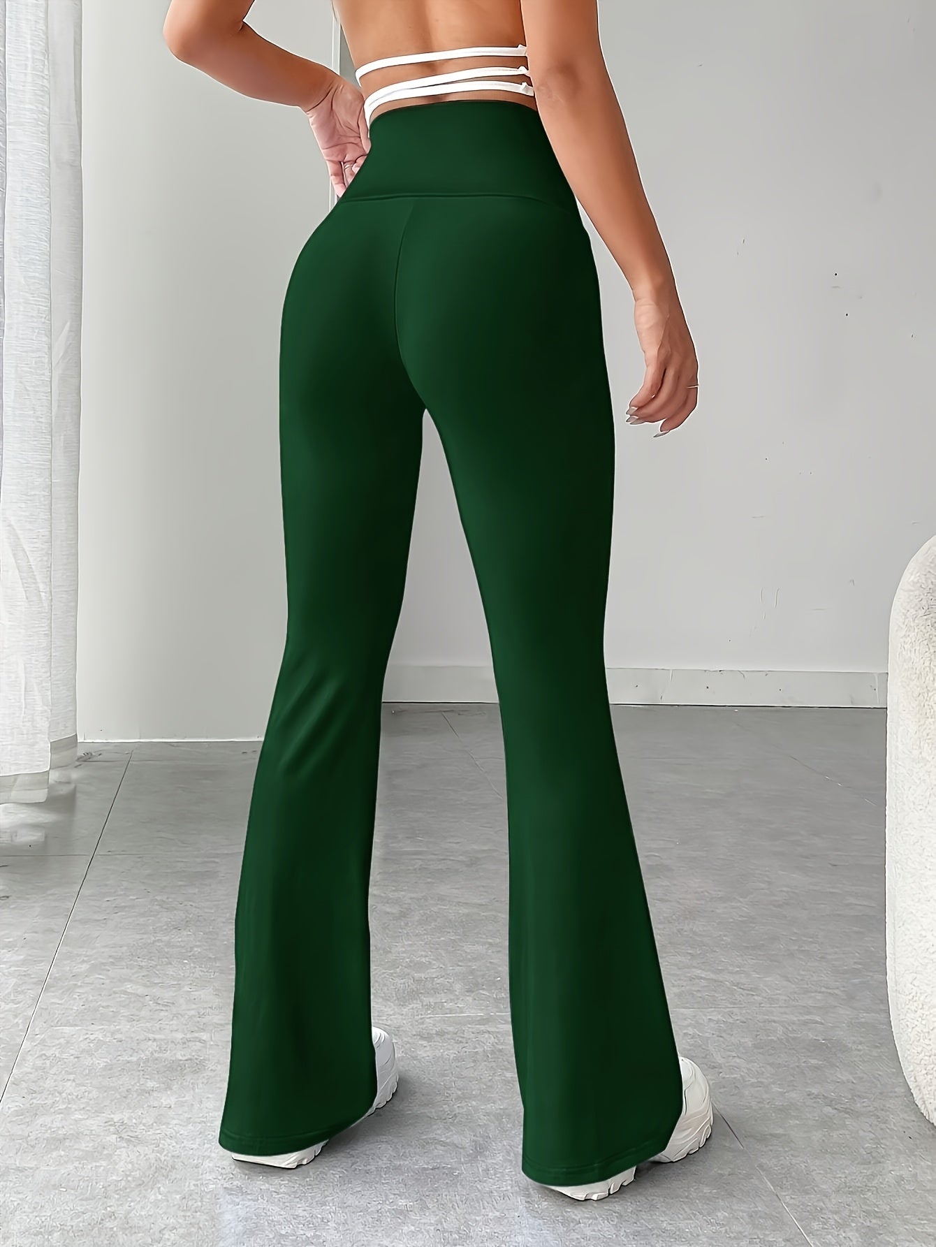 Women's Solid Color High-Waisted Long Yoga Pants Durable Stretch