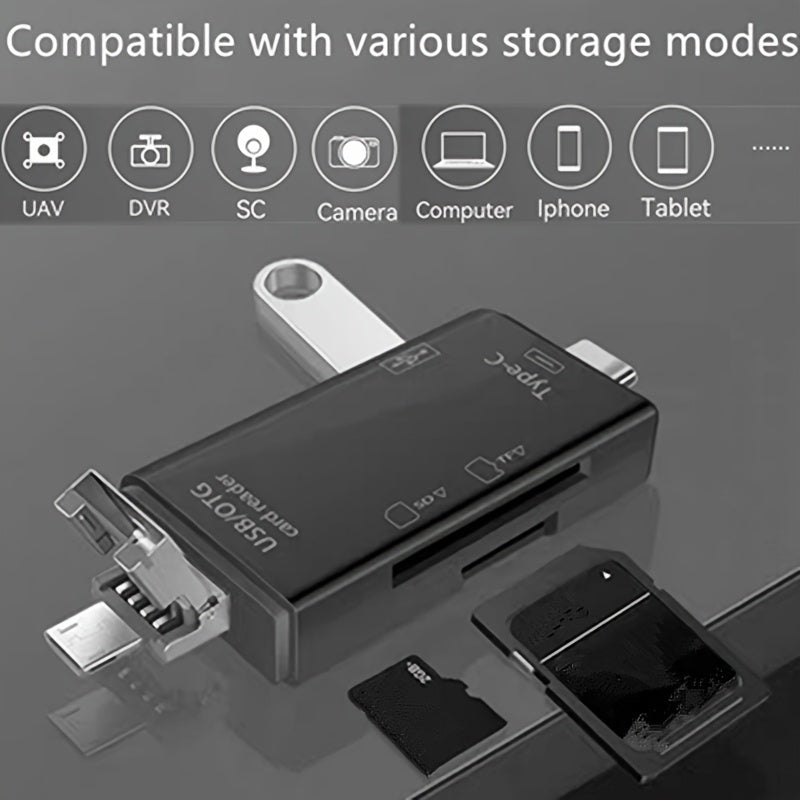 Multi-Functional 6-in-1 OTG Card Reader Adapter for SD TF USB Flash Drive