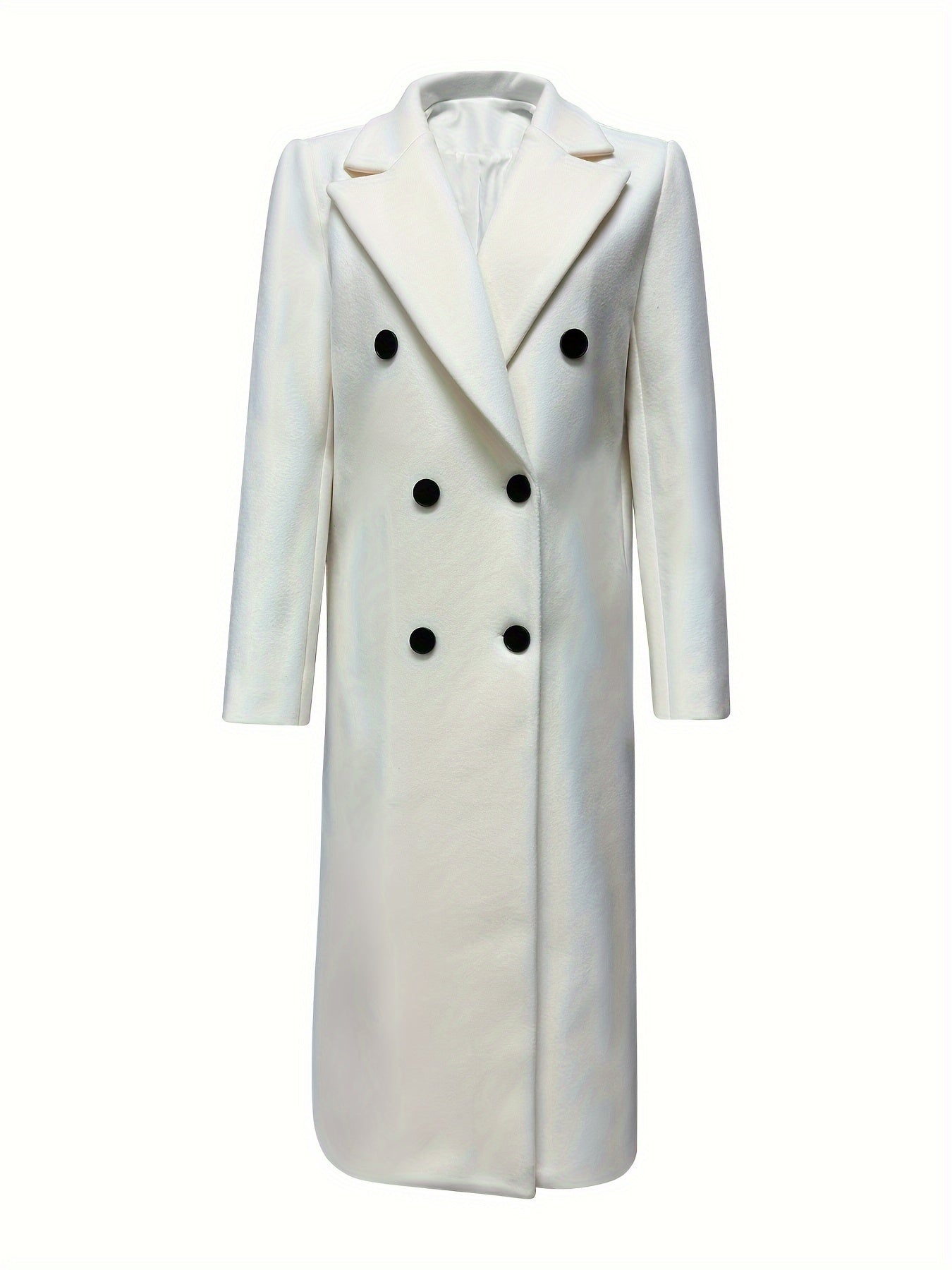 Women's Double Breasted Woven Polyester Overcoat for Fall Winter Solid Color Elegant