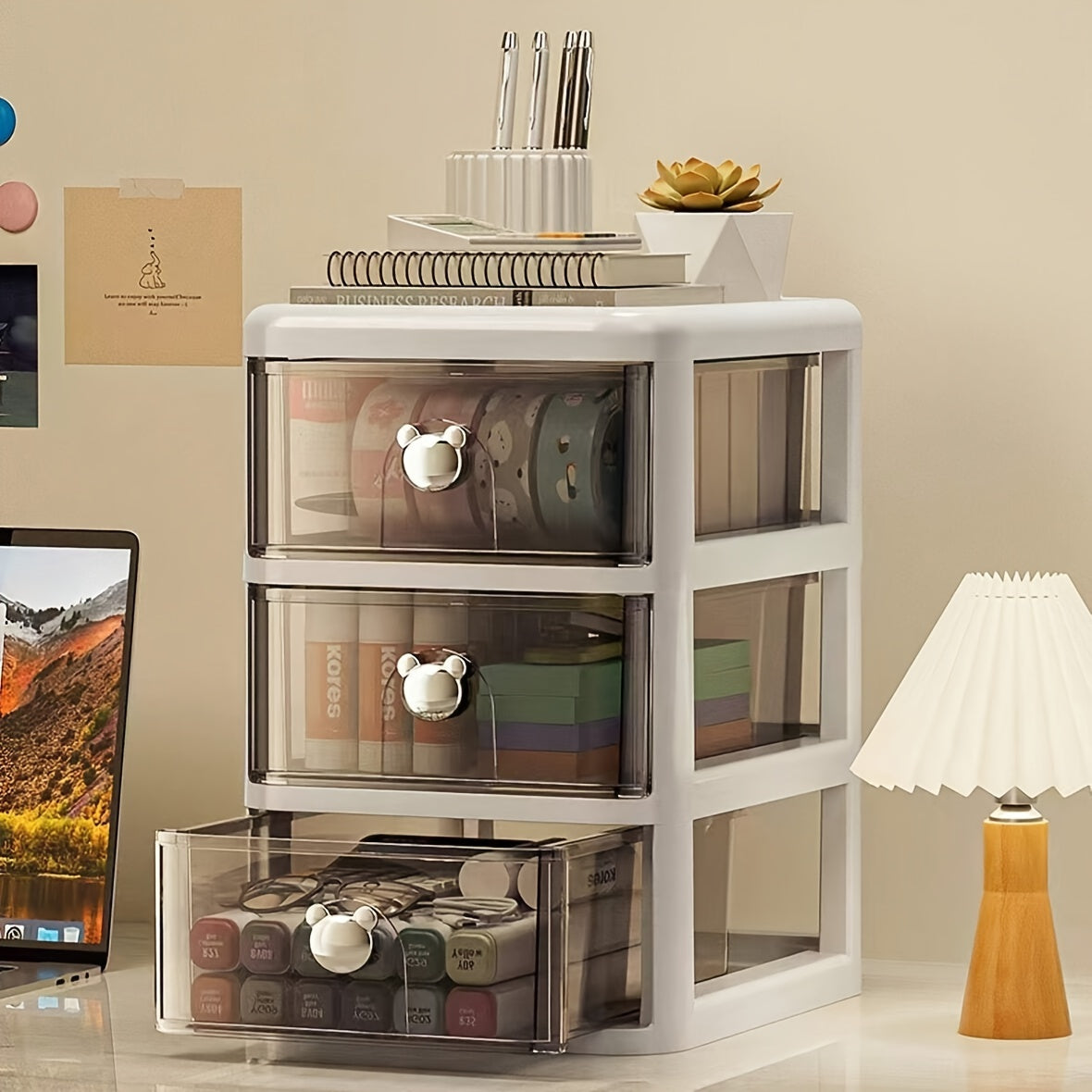 3-Tier Plastic Makeup Organizer with Rolling Feature and Open Dust Cover