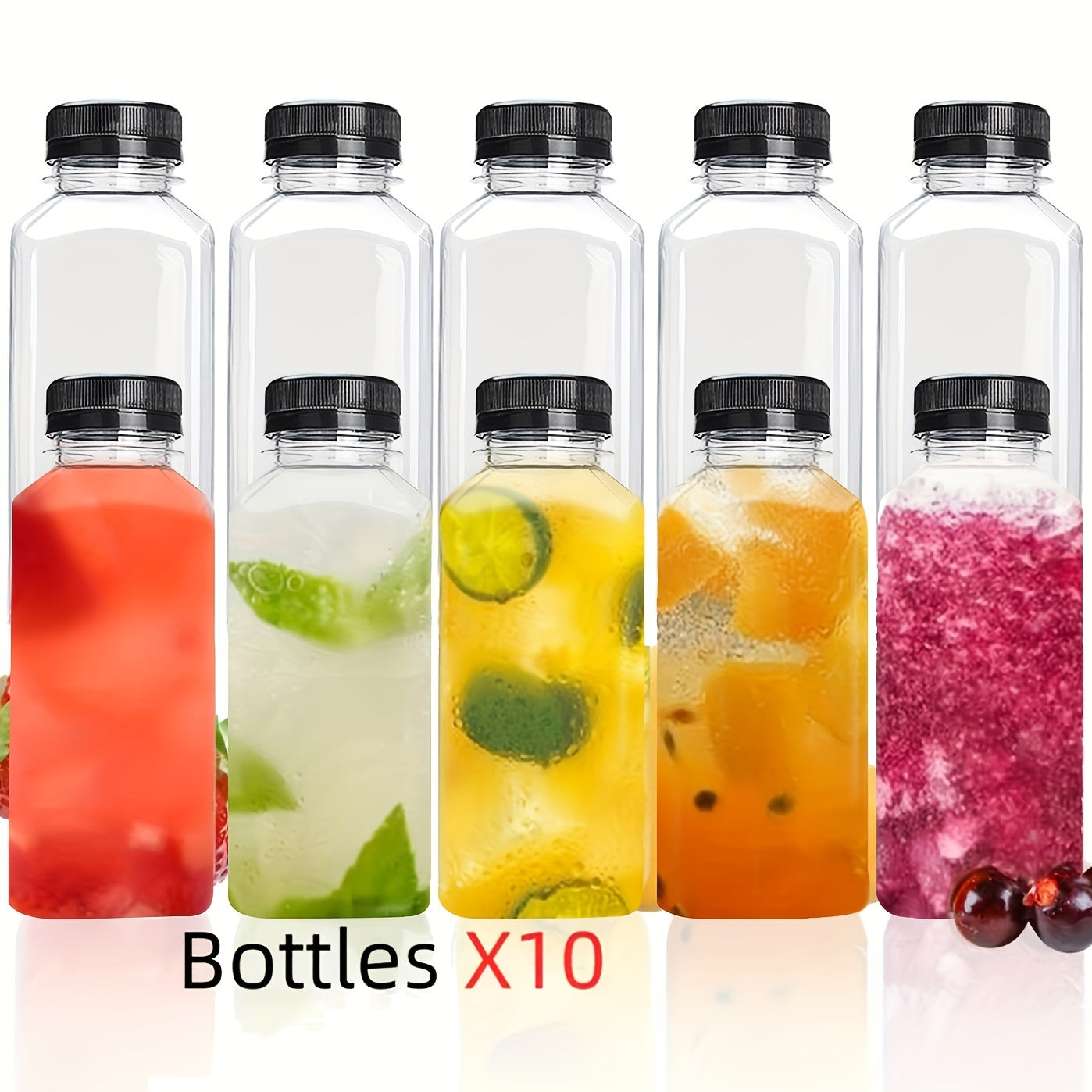 Leak-Proof Clear Plastic Juice Bottles for Juicing Smoothies Milk and Beverages 5/10 Pack