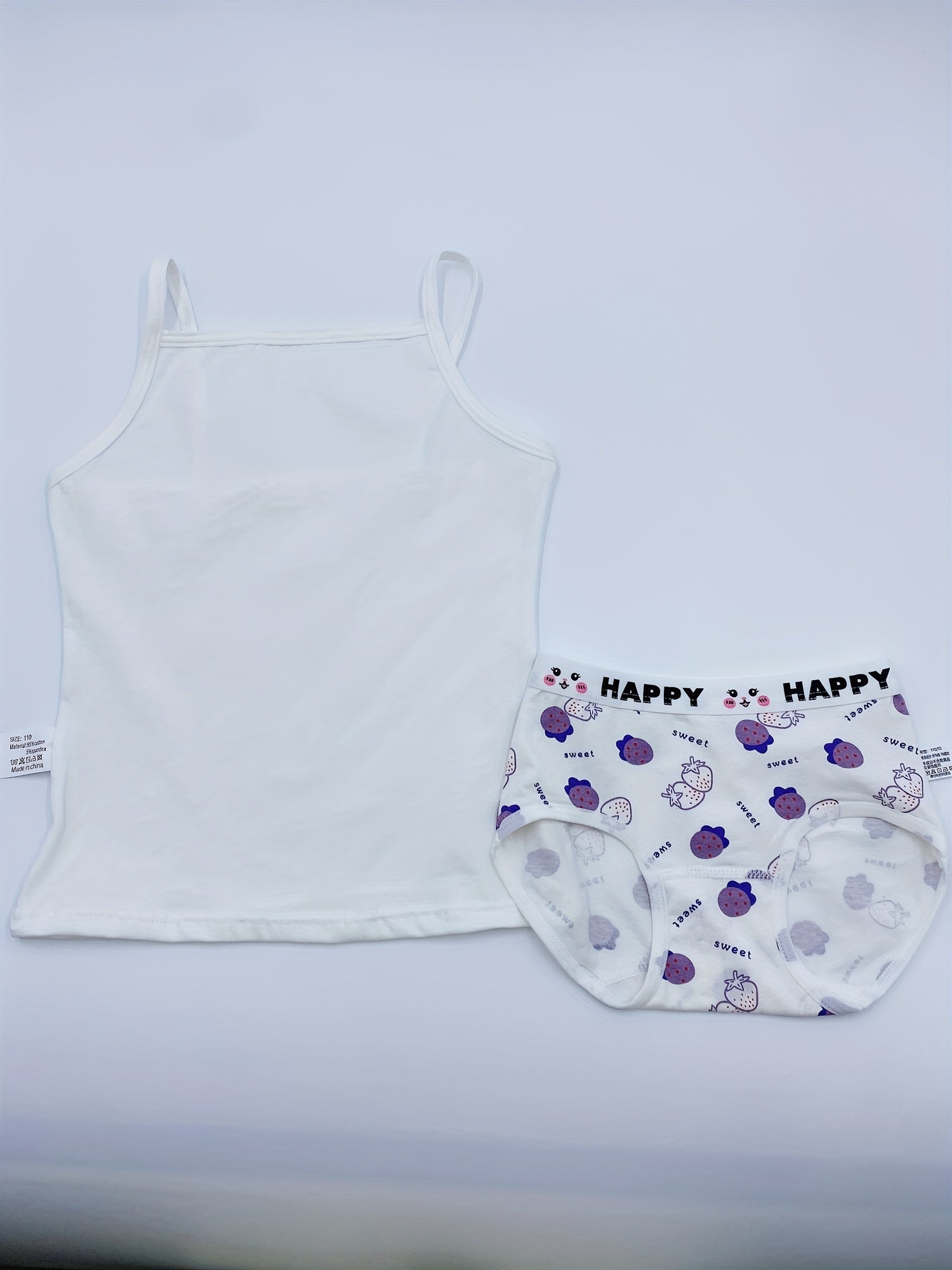 Girls Cotton Underwear Set 3-Piece Cartoon Tank Tops and Briefs All-Season Breathable Comfort