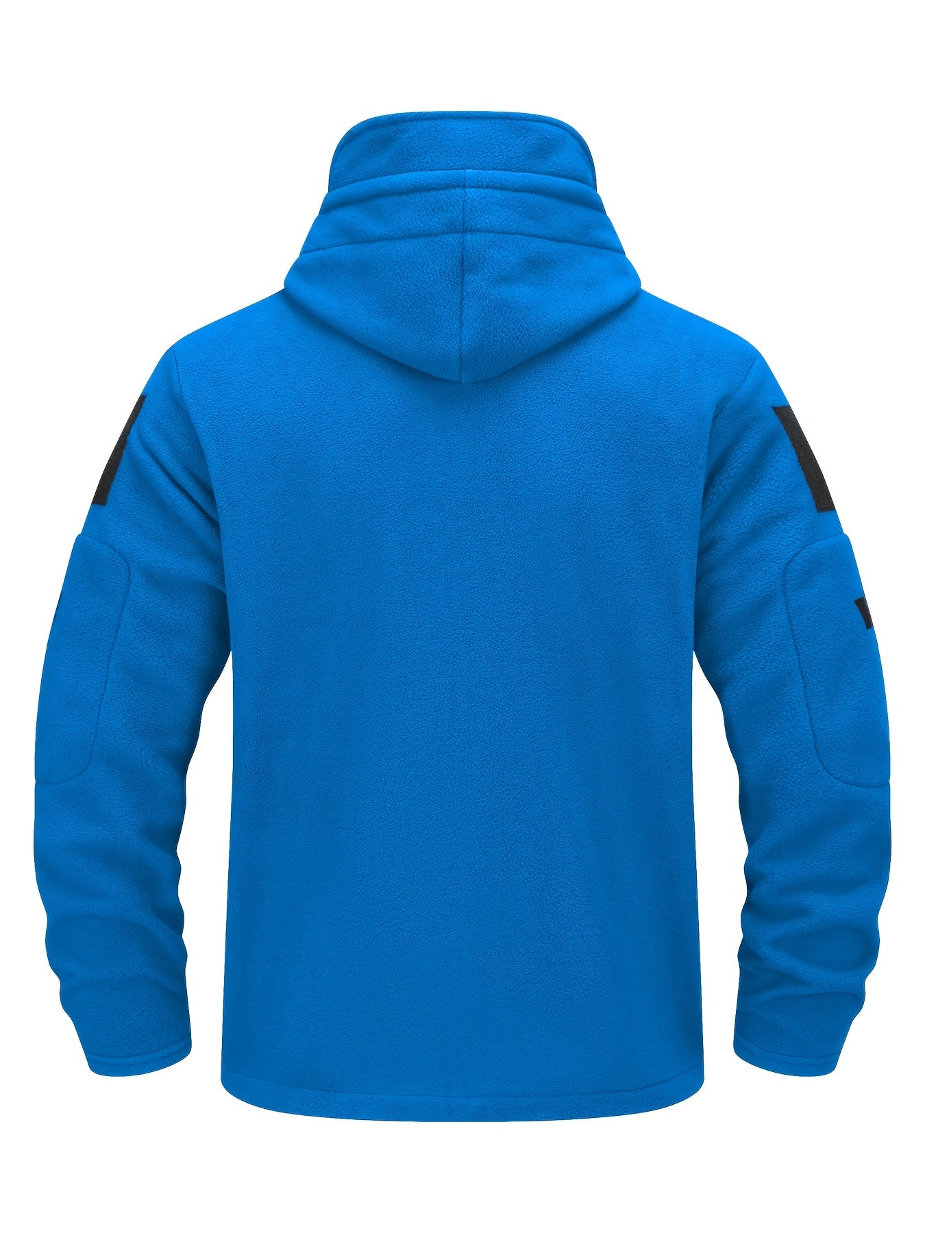 Men's Royal Blue Fleece-Lined Hooded Jacket with Zipper Pockets for Winter Outdoor Activities