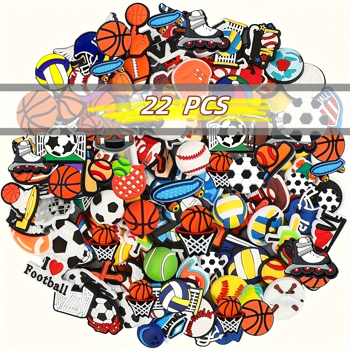 Unisex Sport-Themed Charm Elements for DIY Shoes Bags or Bracelets 15/22/33/82/102pcs