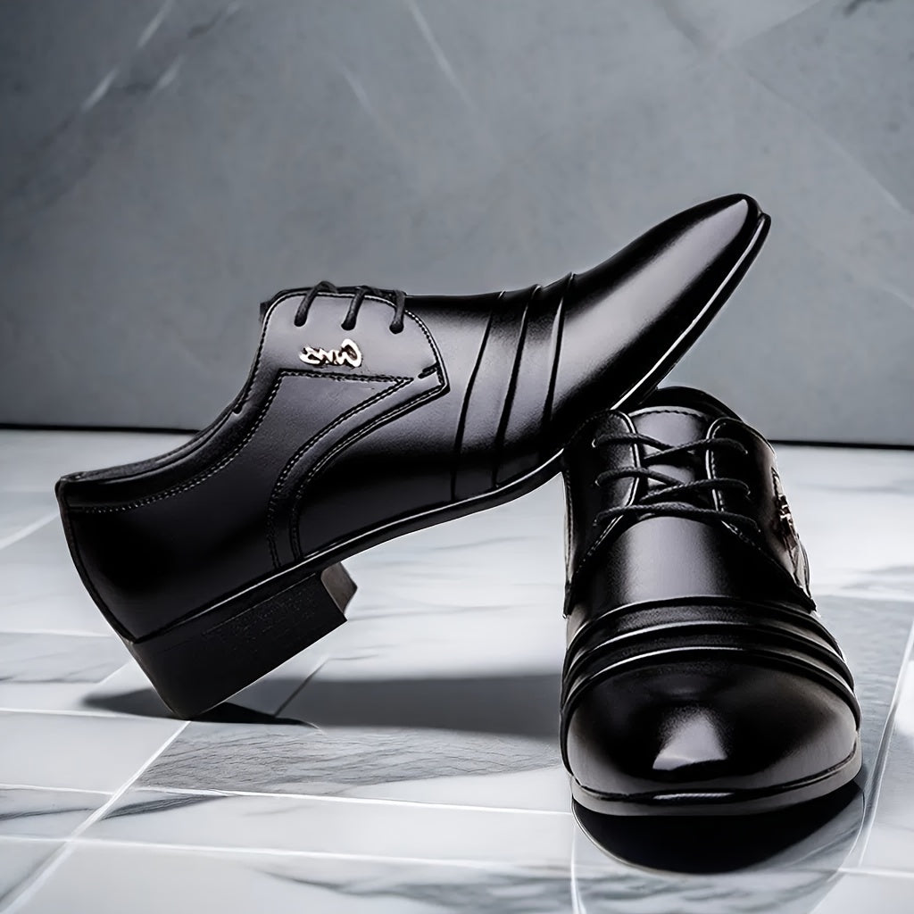 Men's Leather Derby Shoes Solid Color Lace-Up for Outdoor Weddings and Business