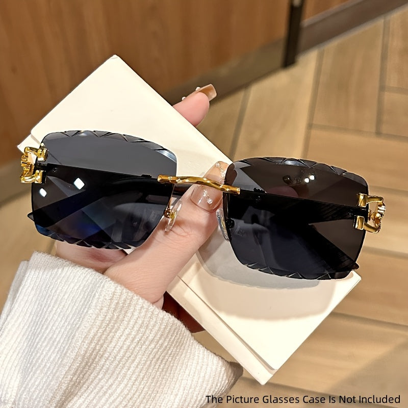 Модные безободковые очки с металлическим леопардовым акцентом и градиентными линзами для пляжа и активного отдыха