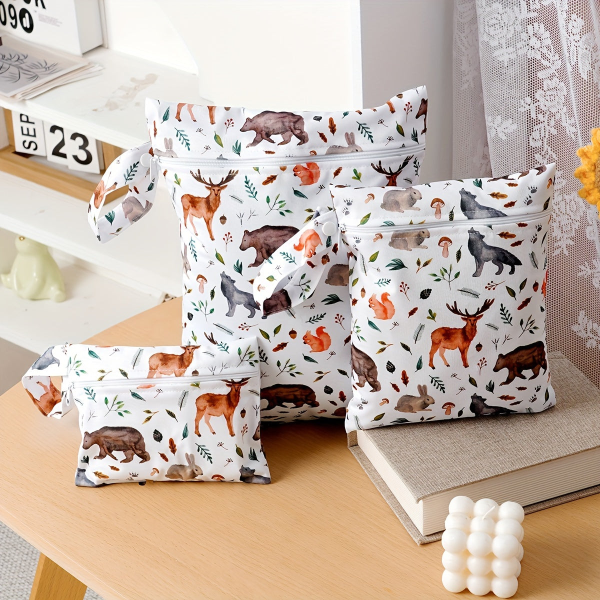 Set of 3 Waterproof Cloth Diaper Bags Reusable Washable Storage Pouches