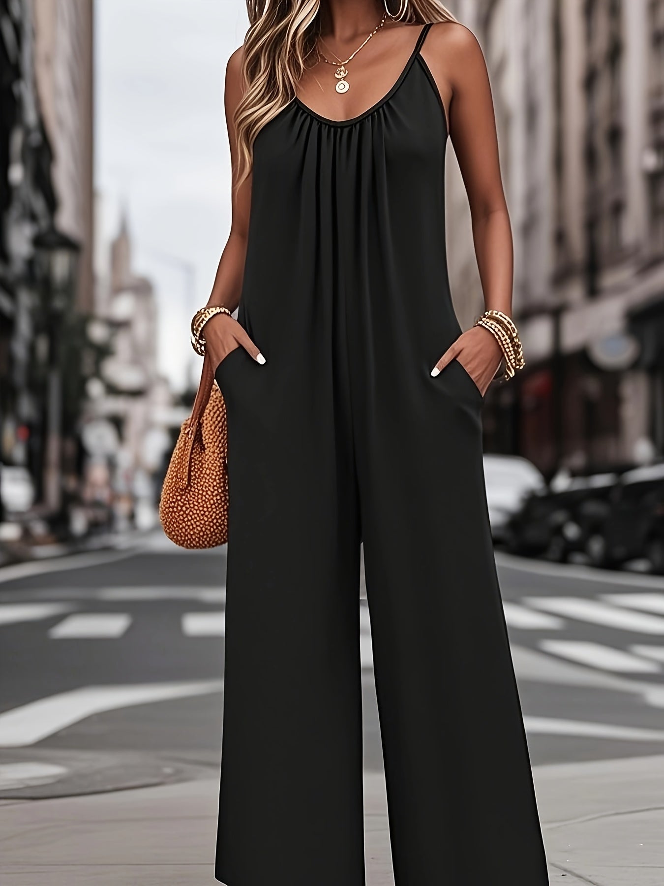 Body de tirantes de color sólido para mujer de talla plus, sin mangas y con pliegues, para vacaciones