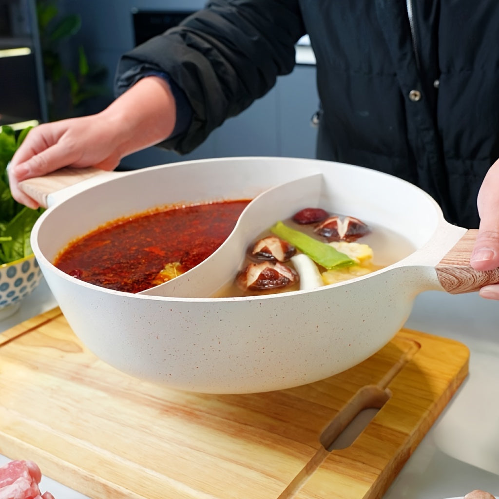 DUMAK 30.48sm Ikki Tomonlama Qoplamali Shabu Qozon, Bo'linma Bilan - Induksion, Gaz Pechka va Qizdirgich uchun Mos, Idish Yuvish Mashinasida Ishlatish uchun Xavfsiz