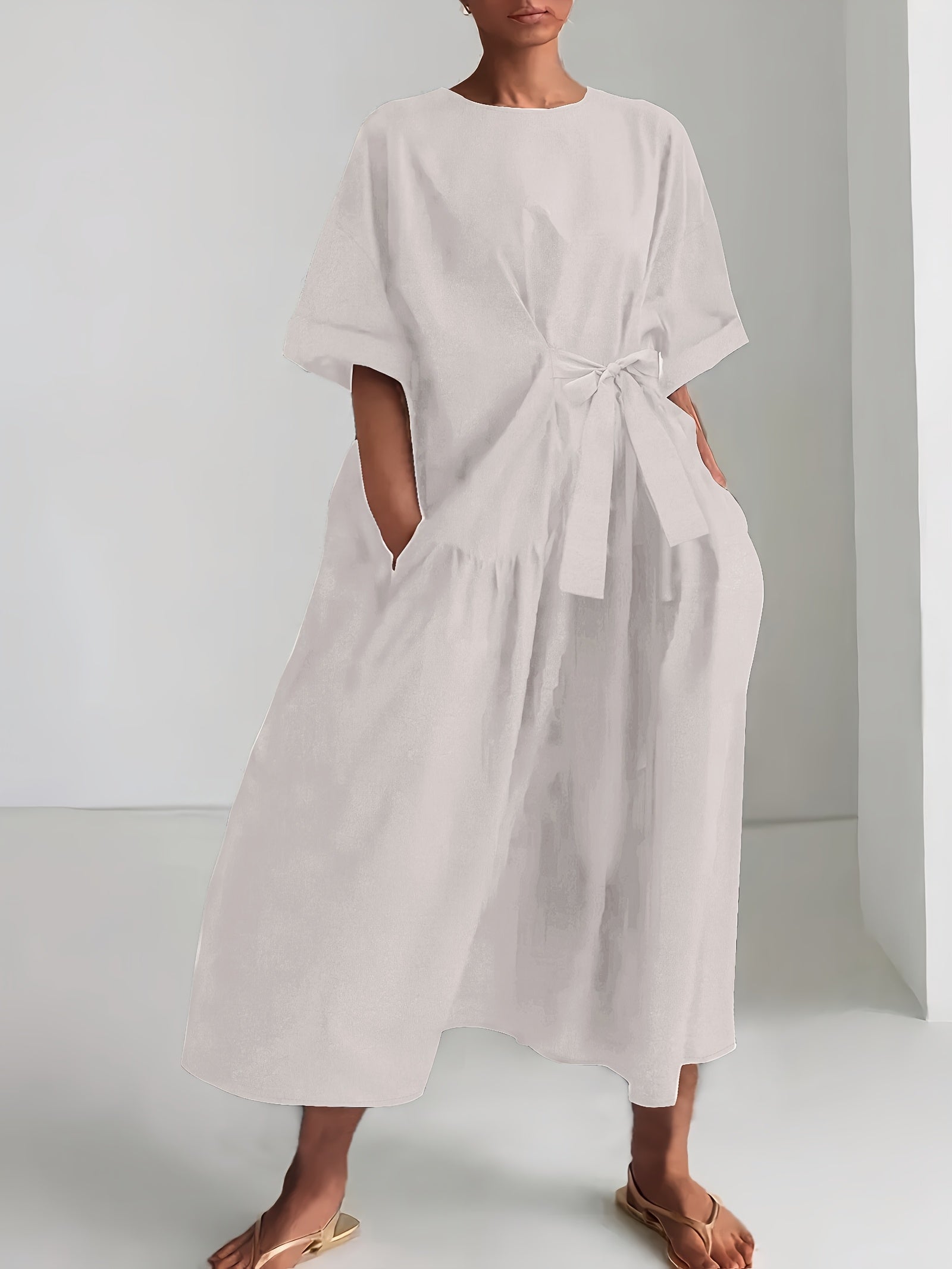 Women's Sleeveless Navy Blue Tunic Dress for Casual Spring and Fall Non-Stretch Polyester