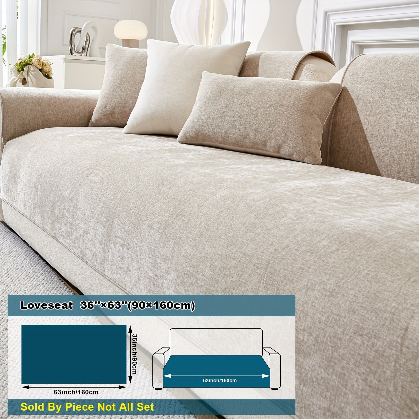 Chenille Sofa Cover Non-Slip Pet-Friendly All Seasons Fits 1-4 Seaters Light Beige