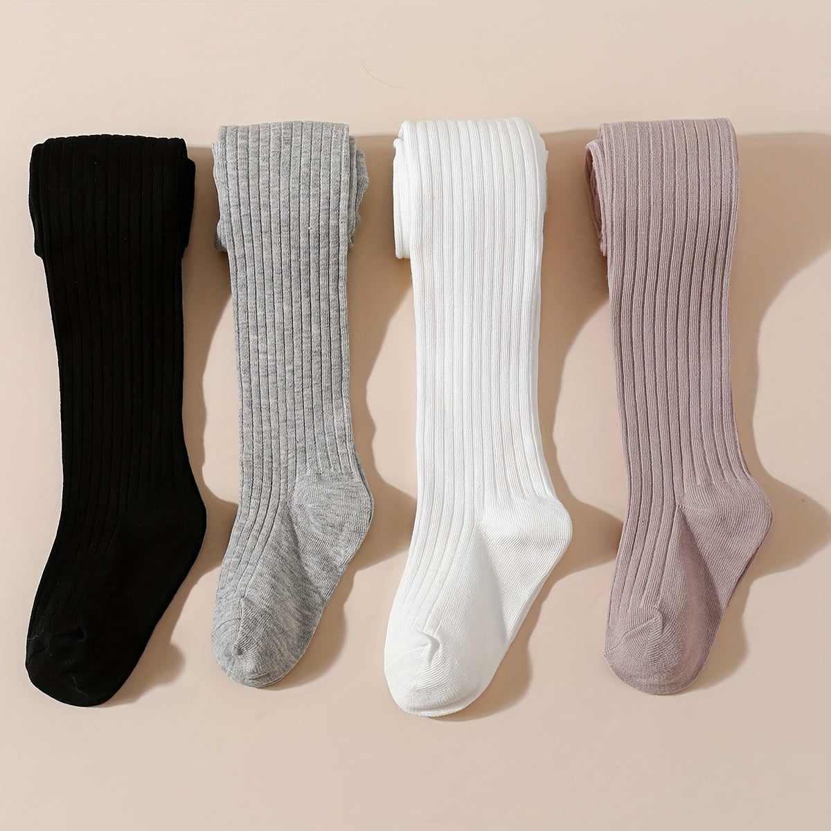 Girls' 4-Pack Striped and Solid Color Pantyhose All-Season Knit Polyester