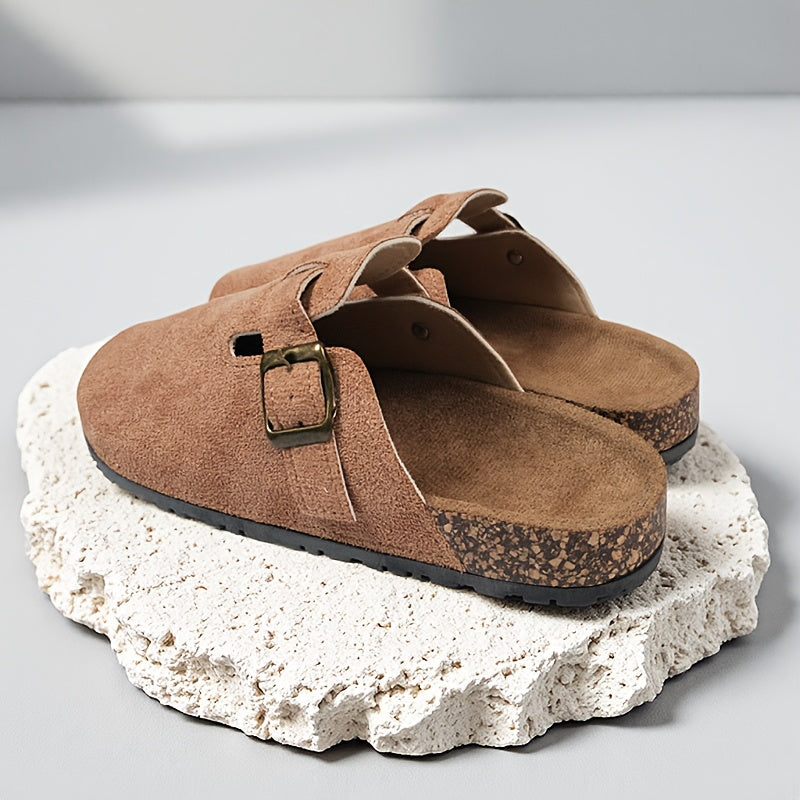 Women's Velvet Slip-On Mules Casual Platform Shoes Khaki Spring/Summer