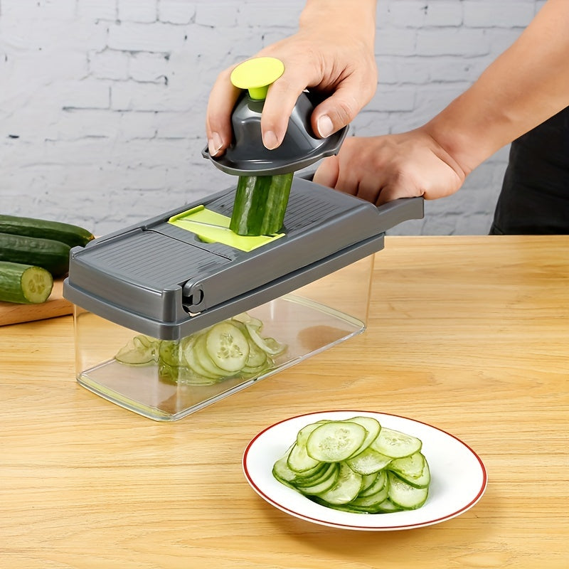 14/16pcs Multi-Functional Vegetable Cutter Set with Stainless Steel Blades and Container